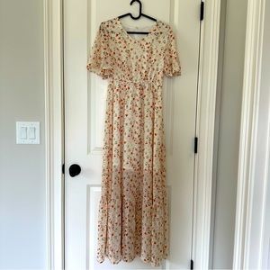 Floral Maxi Dress. Maxi Floral Chiffon sheer overlay with a shorter skirt under